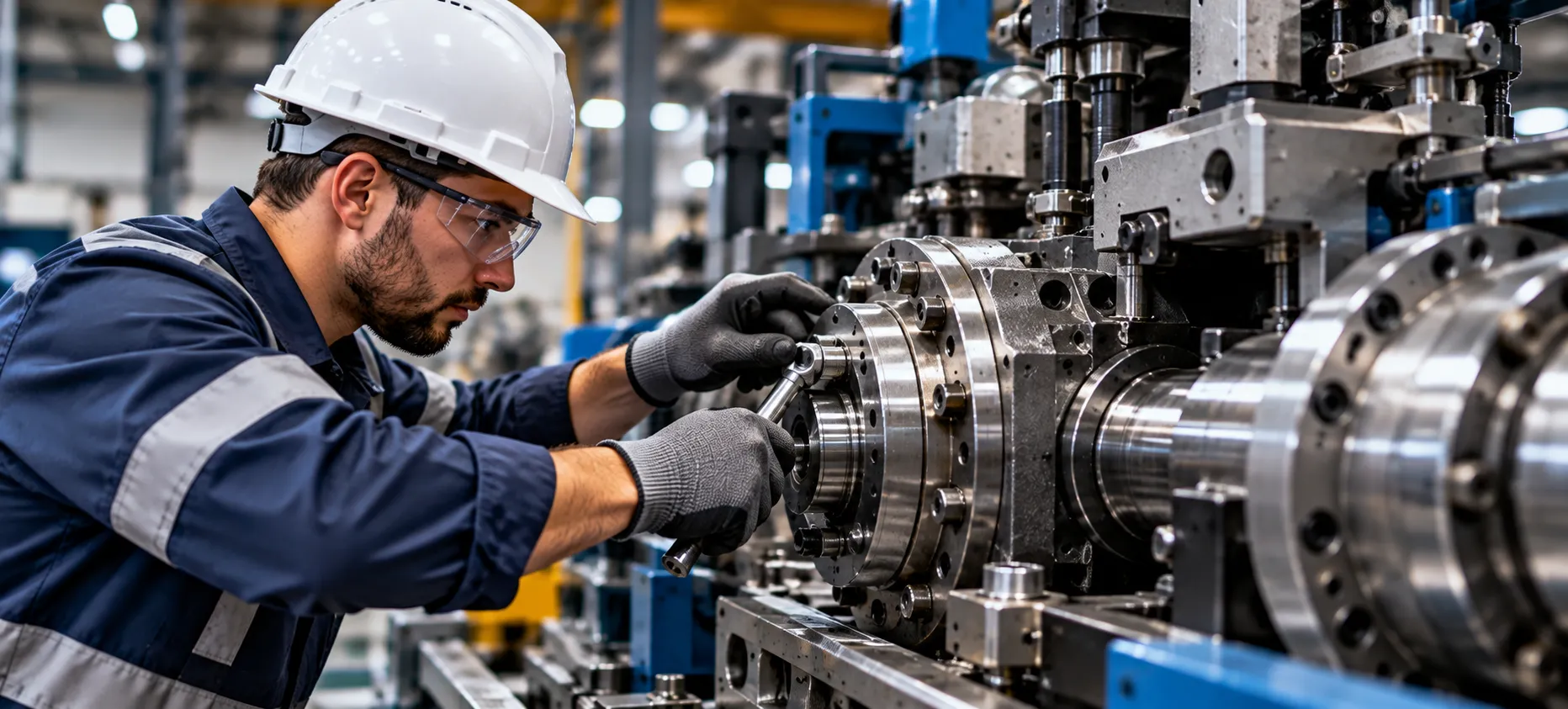 Componentes de Engenharia Mecânica com engrenagens, rolamentos e desenhos técnicos