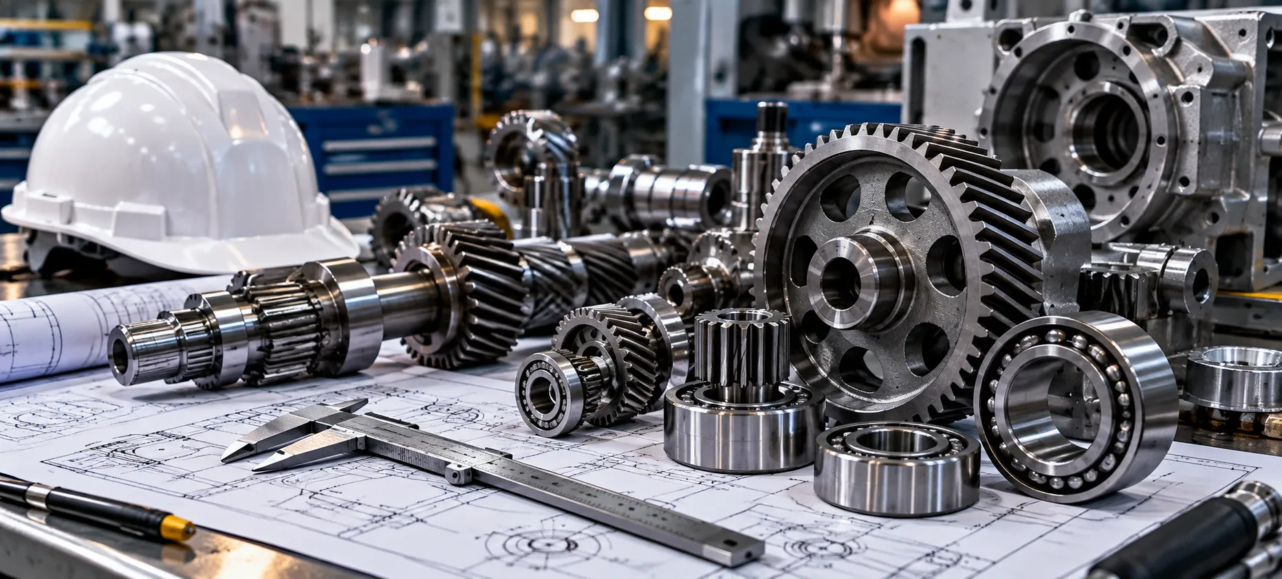 Engenheiro mecânico trabalhando em máquina industrial com equipamentos de segurança