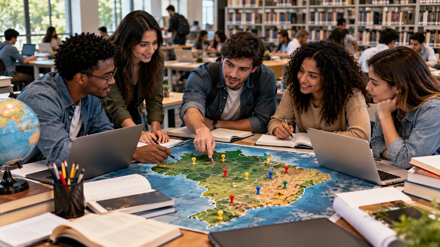 Estudantes analisando instituições de ensino superior nas diferentes regiões do Brasil