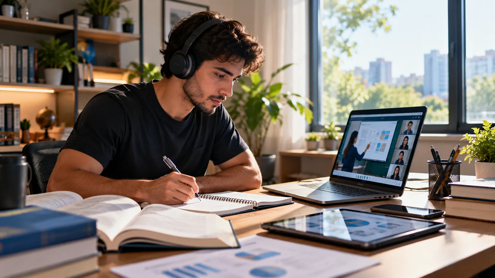 Estudante universitário realizando atividades de ensino superior a distância