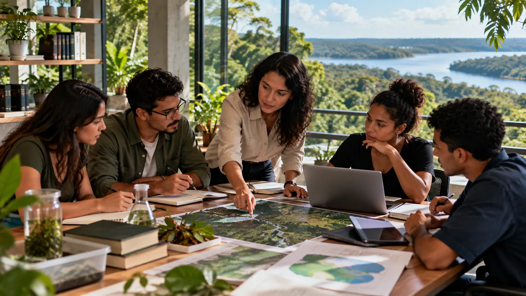 Estudantes e pesquisadora em atividade acadêmica no contexto amazônico