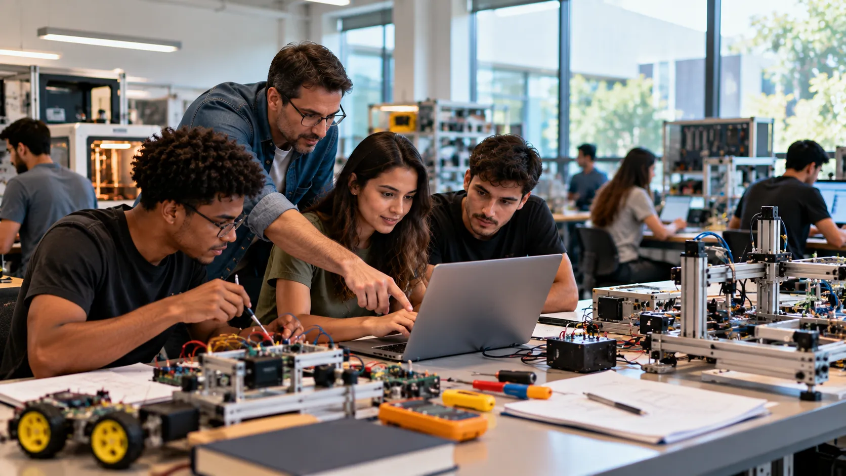 Estudantes em laboratório de formação superior tecnológica