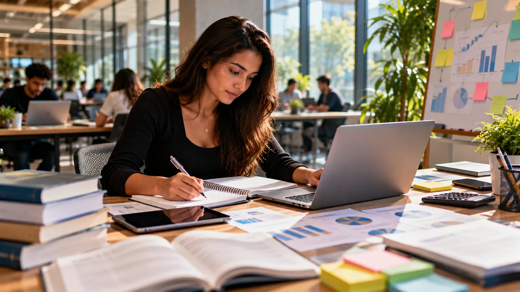 Estudante organizando atividades acadêmicas e planejamento profissional
